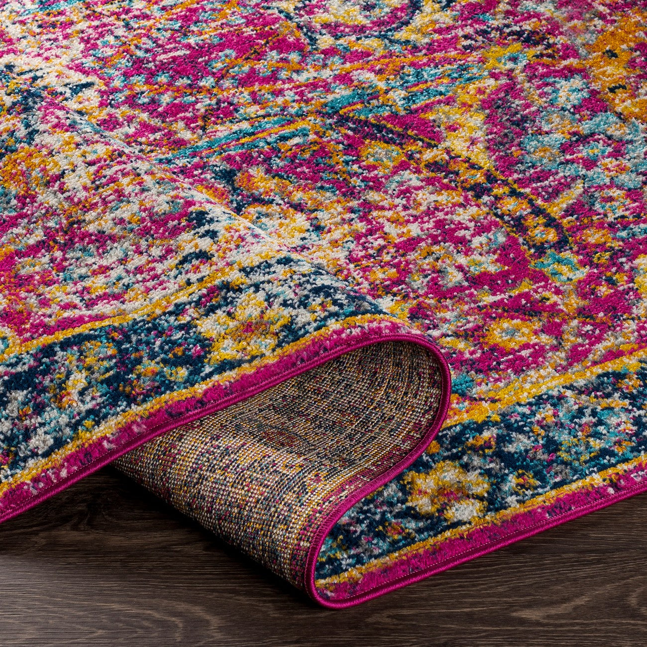 KUSH Vintage Traditional Oriental Boho Burgundy Area Rug Fold