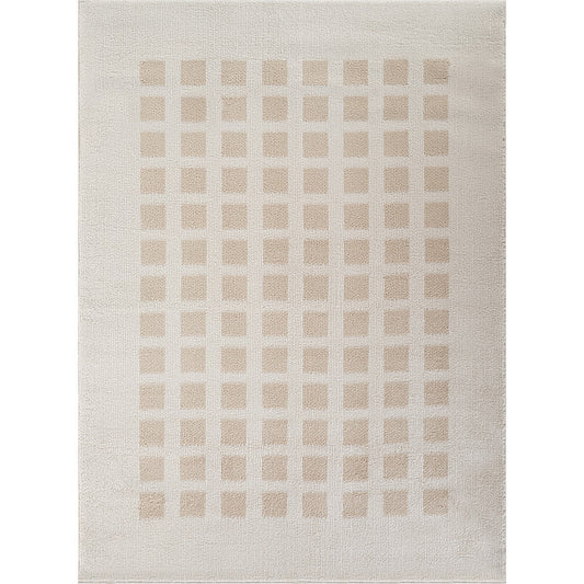 LAURINE Machine Washable Modern Shaggy Beige Area Rug Flat