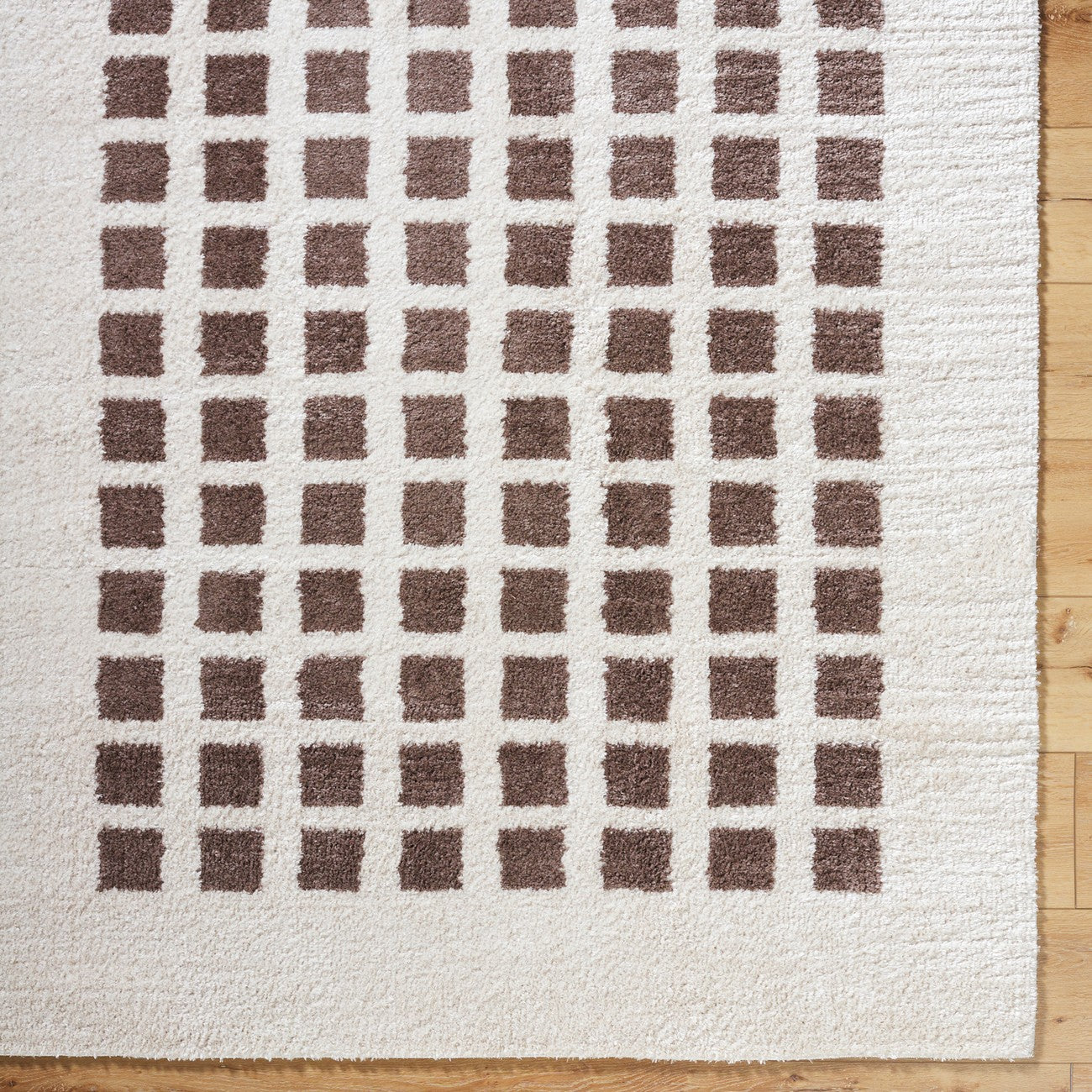 LAURINE Machine Washable Modern Shaggy Dark Brown Area Rug Overhead