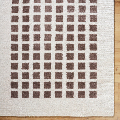 LAURINE Machine Washable Modern Shaggy Dark Brown Area Rug Overhead