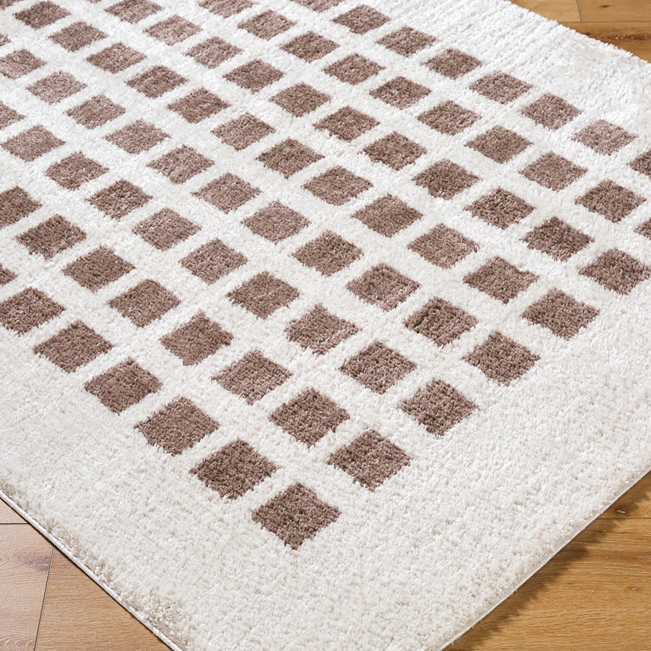 LAURINE Machine Washable Modern Shaggy Dark Brown Area Rug Corner