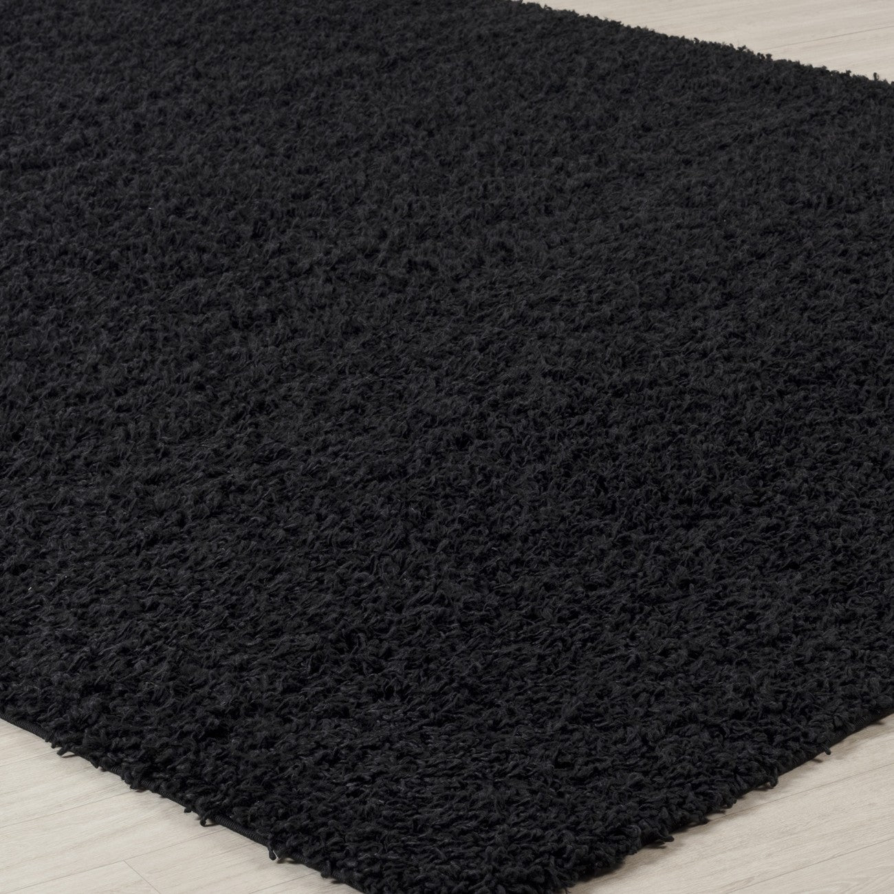 LILLY Shaggy Solid Color Plush Pile Black Area Rug