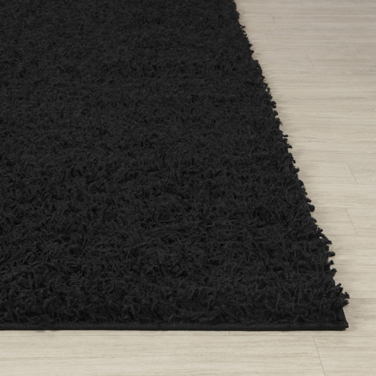 LILLY Shaggy Solid Color Plush Pile Black Area Rug