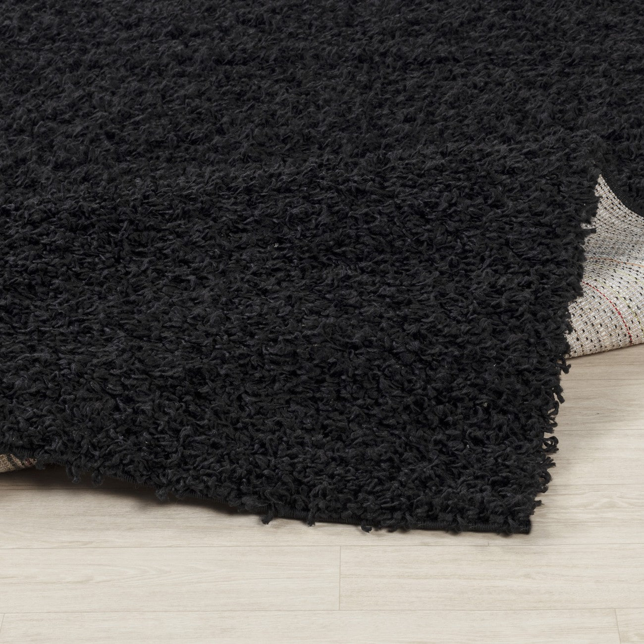 LILLY Shaggy Solid Color Plush Pile Black Area Rug