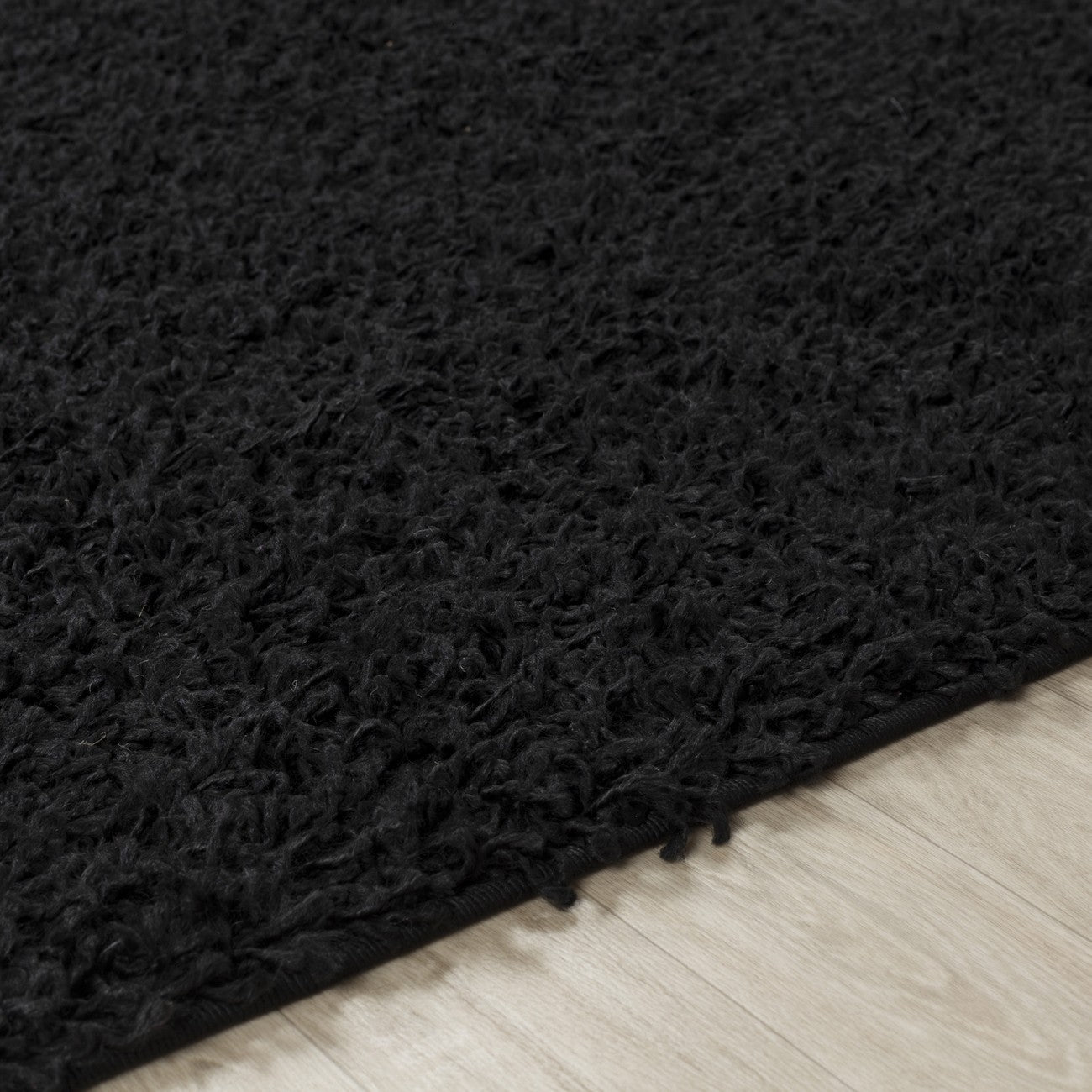 LILLY Shaggy Solid Color Plush Pile Black Area Rug