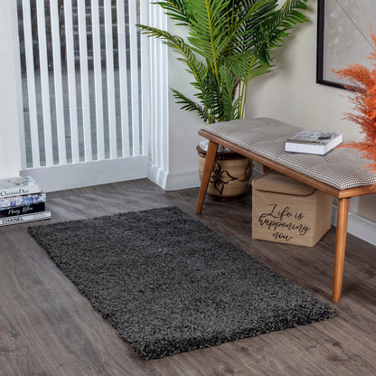 LILLY Shaggy Solid Color Plush Pile Dark Grey Area Rug Roomscene