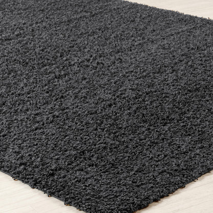 LILLY Shaggy Solid Color Plush Pile Dark Grey Area Rug Corner