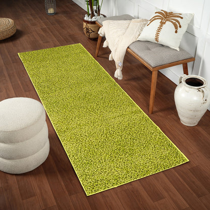 LILLY Shaggy Solid Color Plush Pile Green Area Rug Roomscene