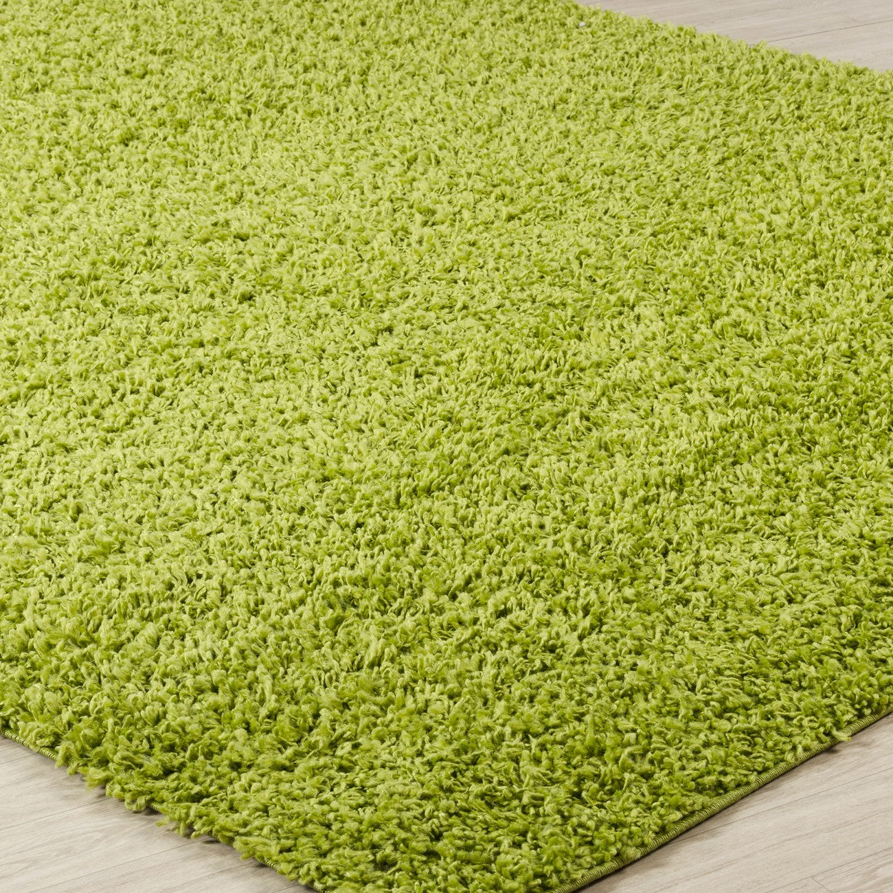 LILLY Shaggy Solid Color Plush Pile Green Area Rug Corner
