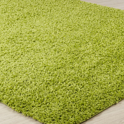 LILLY Shaggy Solid Color Plush Pile Green Area Rug Corner