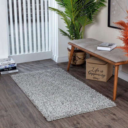 LILLY Shaggy Solid Color Plush Pile Grey Area Rug Roomscene