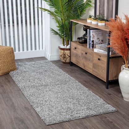LILLY Shaggy Solid Color Plush Pile Grey Area Rug Roomscene