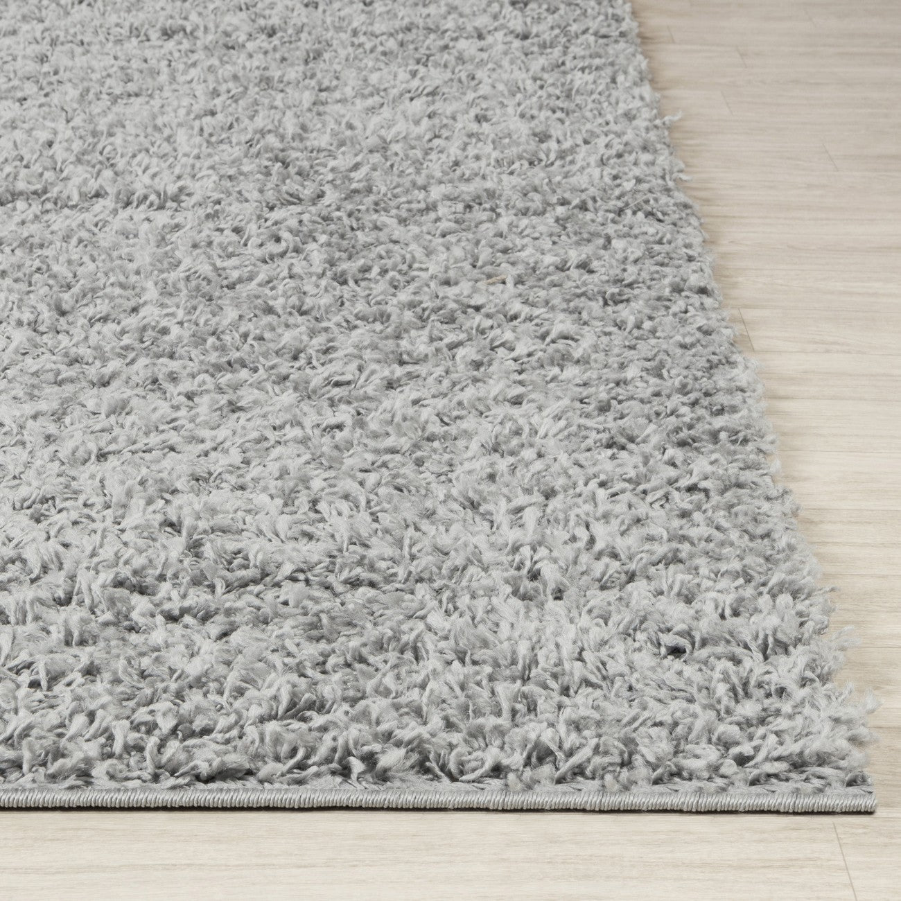 LILLY Shaggy Solid Color Plush Pile Grey Area Rug Front
