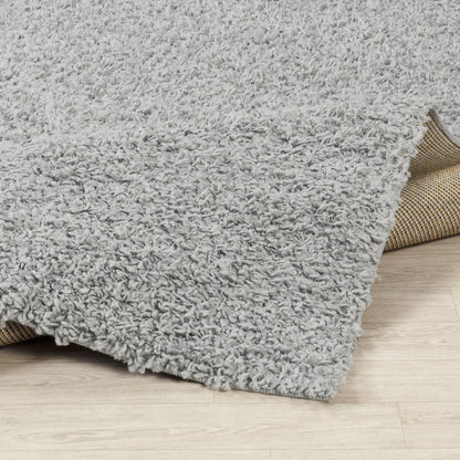 LILLY Shaggy Solid Color Plush Pile Grey Area Rug Fold