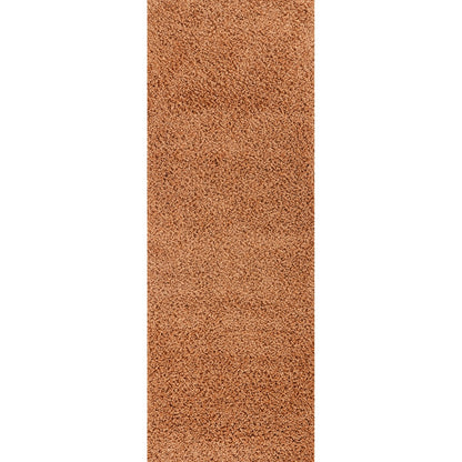 LILLY Shaggy Solid Color Plush Pile Terracotta Area Rug Flat