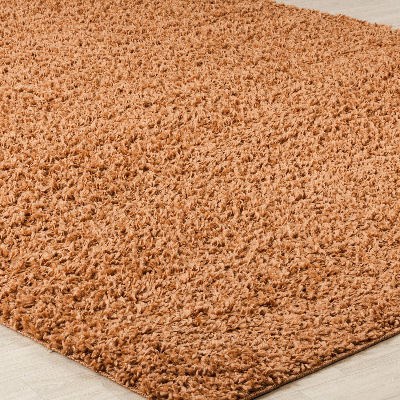 LILLY Shaggy Solid Color Plush Pile Terracotta Area Rug Corner