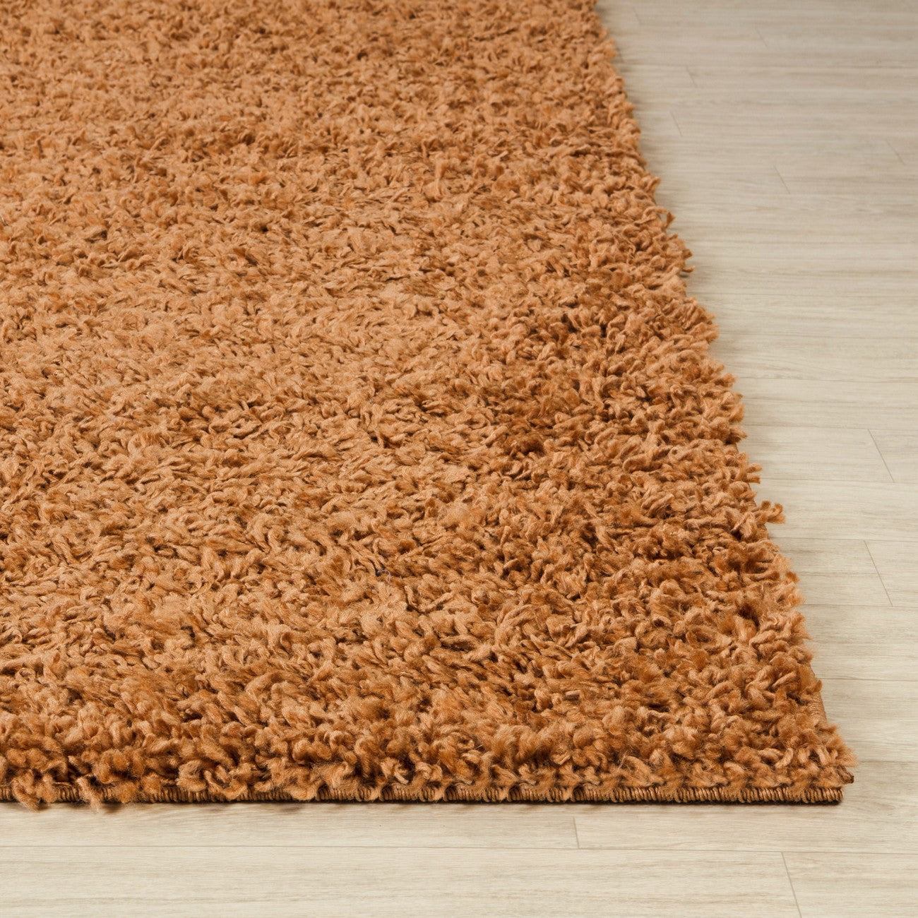 LILLY Shaggy Solid Color Plush Pile Terracotta Area Rug Front