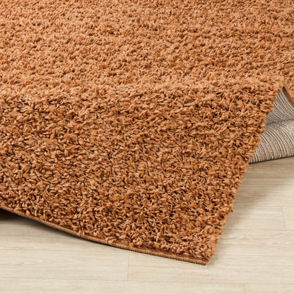 LILLY Shaggy Solid Color Plush Pile Terracotta Area Rug Fold