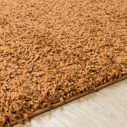 LILLY Shaggy Solid Color Plush Pile Terracotta Area Rug Texture