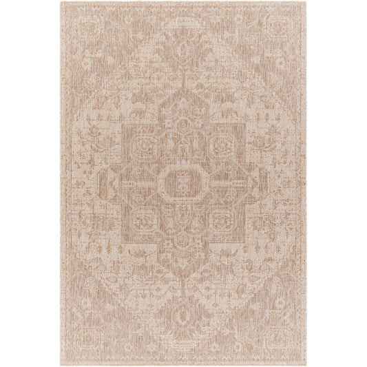 LINDA MAYA Outdoor Oriental Jute-Look Beige Area Rug Flat
