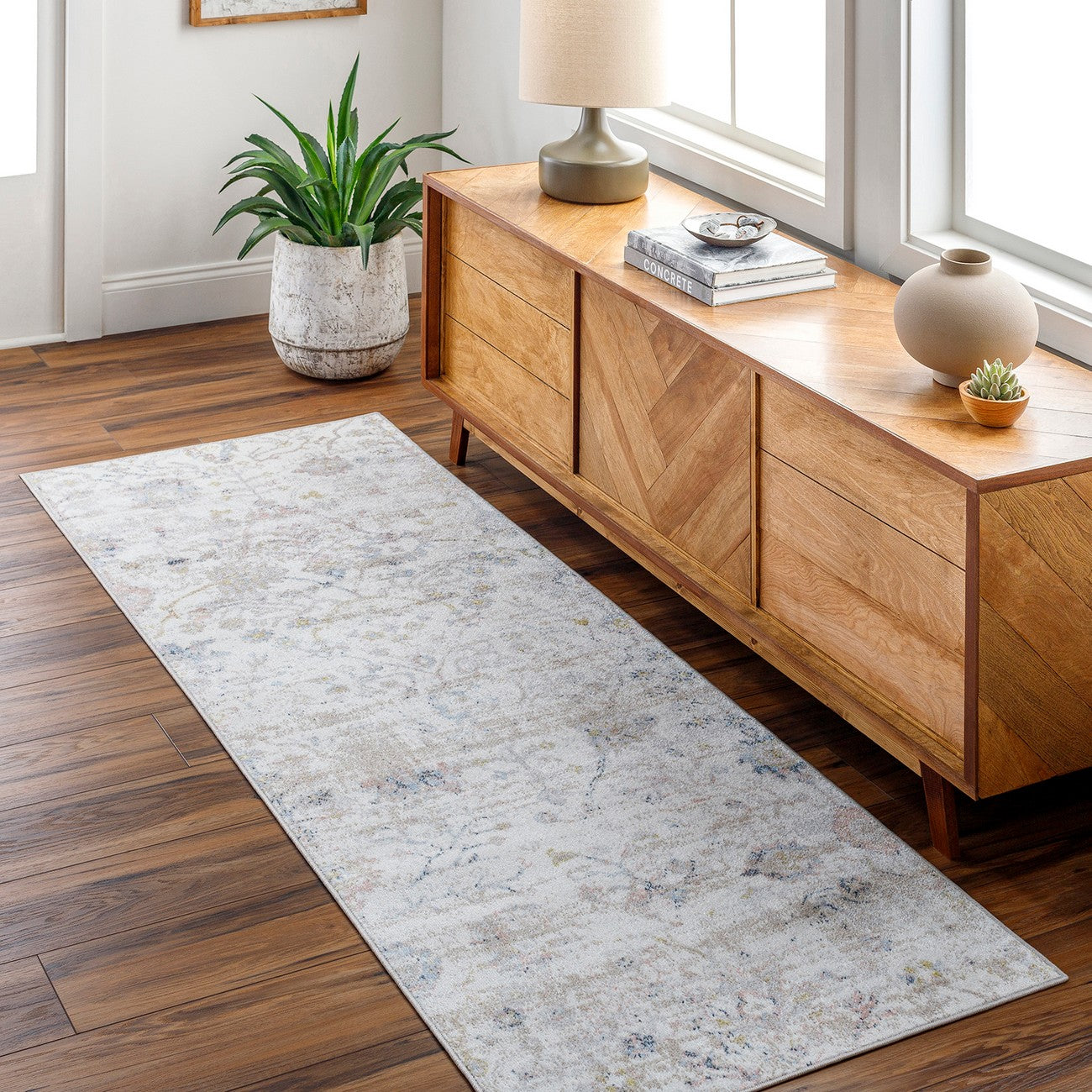 LIVIA HORNE Machine Washable Traditional Boho Ivory Area Rug Roomscene