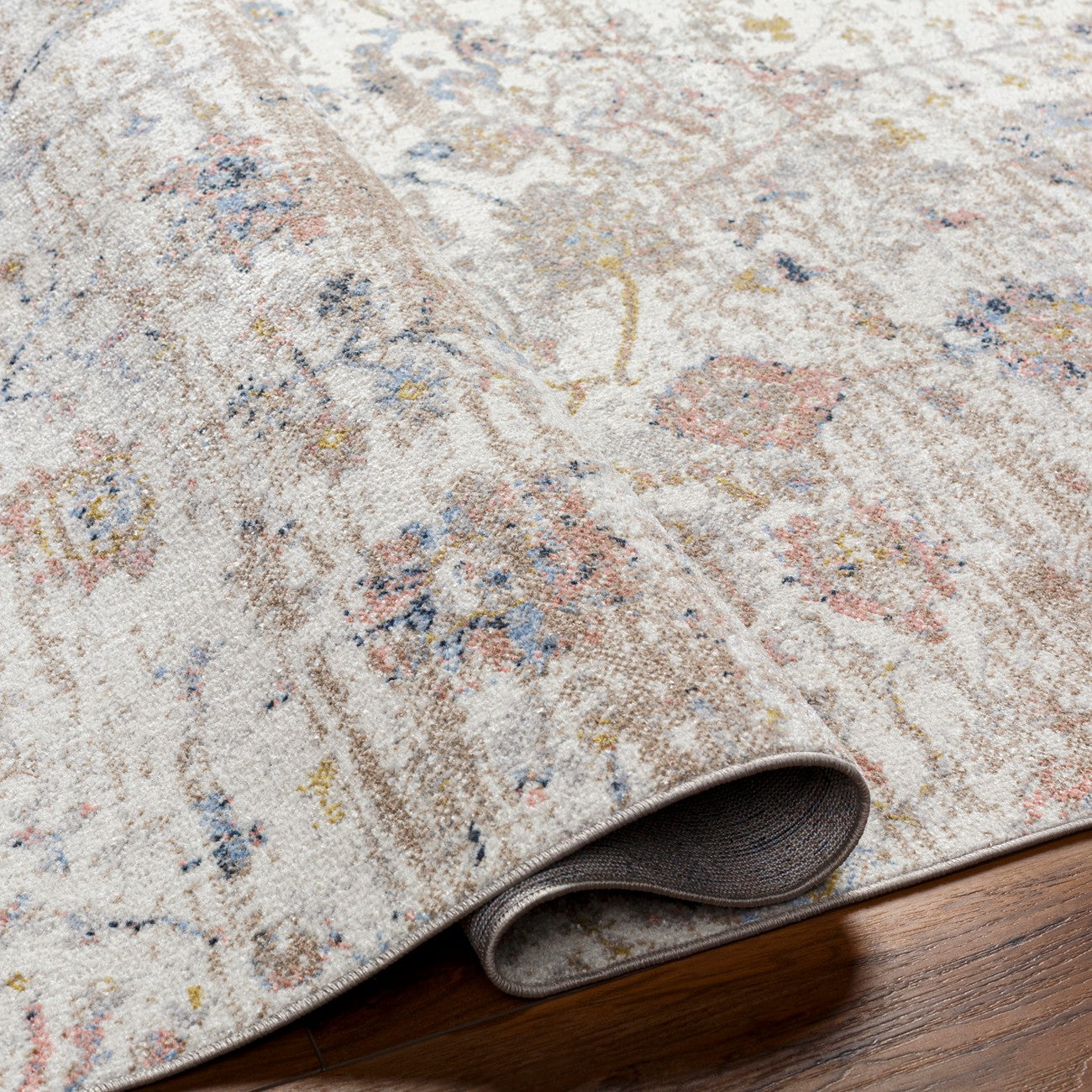 LIVIA HORNE Machine Washable Traditional Boho Ivory Area Rug Fold