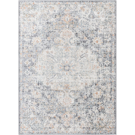 LOU Vintage Oriental Boho Blue Area Rug Flat