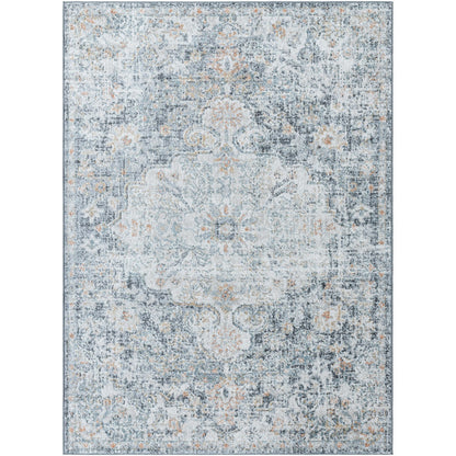 LOU Vintage Oriental Boho Blue Area Rug Flat