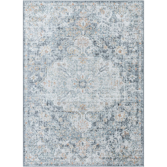 LOU Vintage Oriental Boho Blue Area Rug Flat