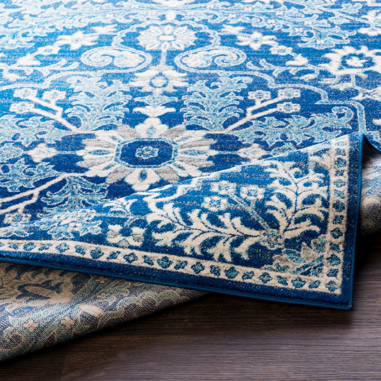 LOU Vintage Oriental Boho Dark Blue Area Rug Fold