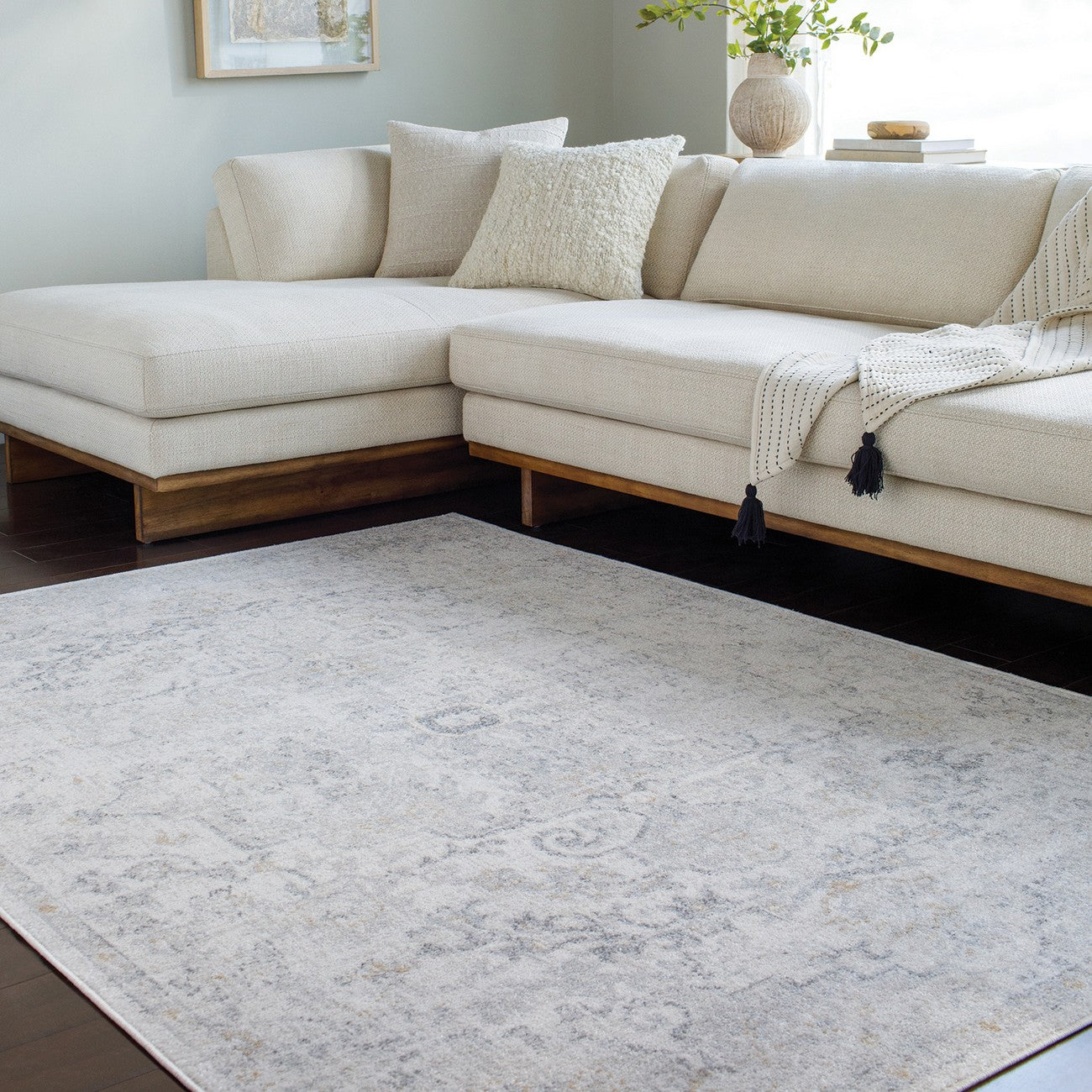 LOU Vintage Oriental Boho Medium Grey Area Rug Roomscene