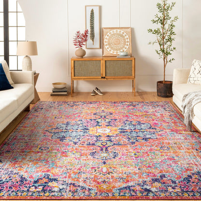 LOU Vintage Traditional Oriental Boho Orange/Dark Blue Area Rug Roomscene
