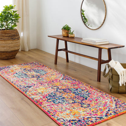 LOU Vintage Traditional Oriental Boho Orange/Dark Blue Area Rug Roomscene