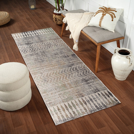 LOUNA Scandi Geometric Dark Grey Area Rug Roomscene