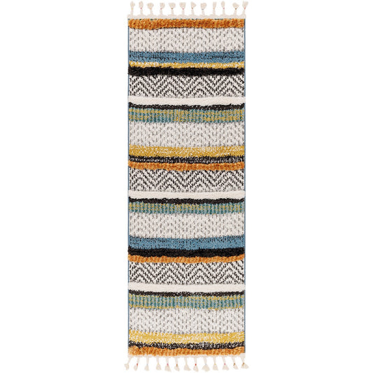 LUCIANA Shaggy Modern Boho Plush Pile Cream Area Rug Flat