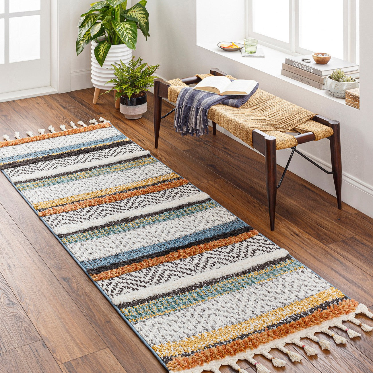 LUCIANA Shaggy Modern Boho Plush Pile Cream Area Rug