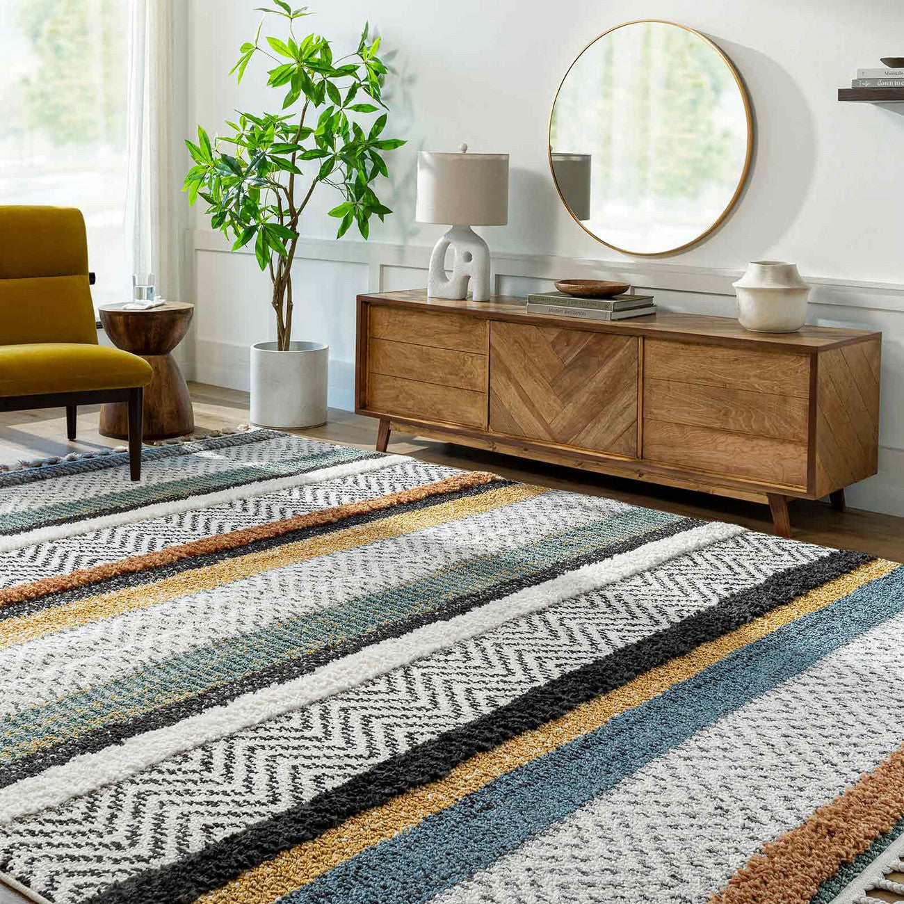 LUCIANA Shaggy Modern Boho Plush Pile Cream Area Rug