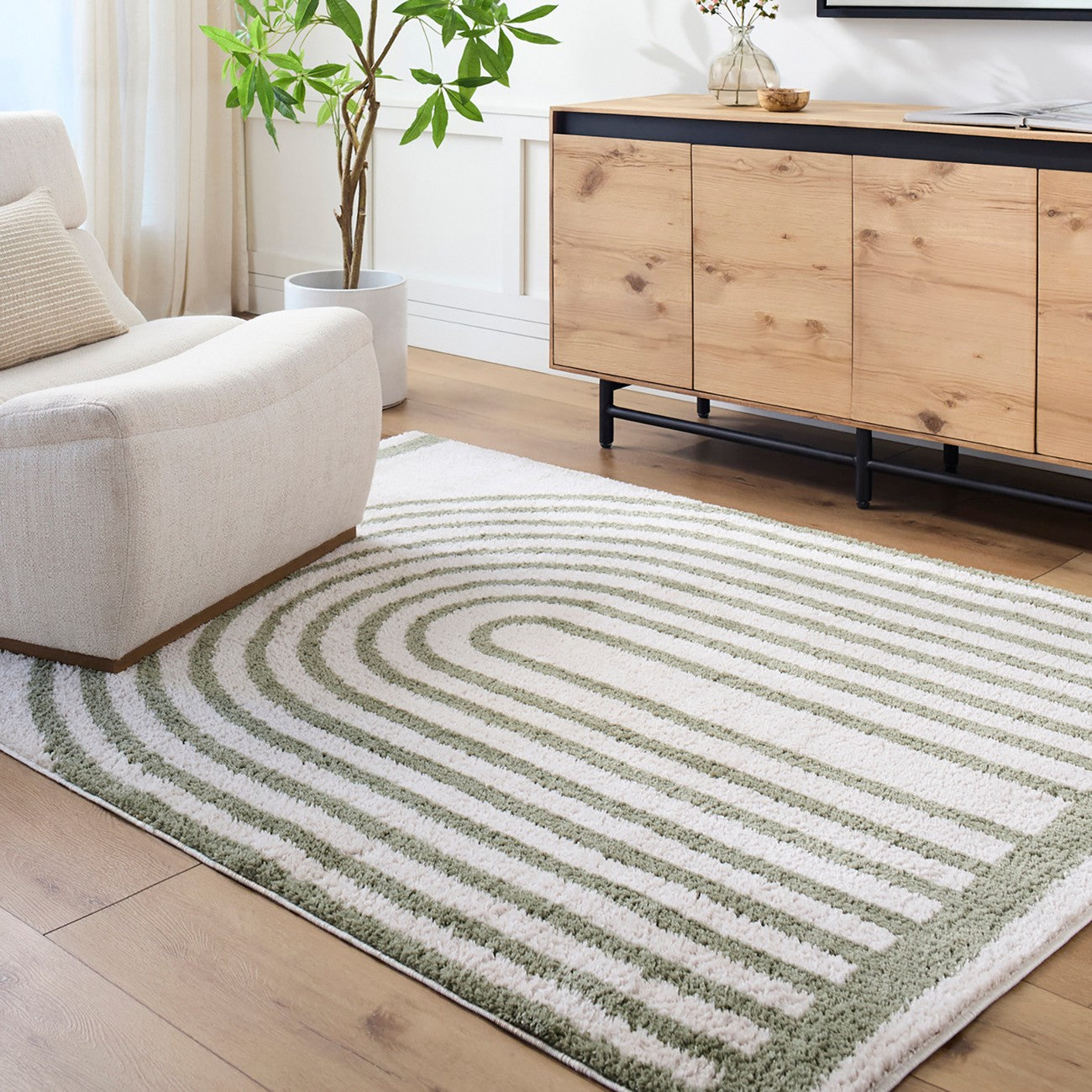 LUCILE Machine Washable Modern Shaggy Grass Green Area Rug Roomscene
