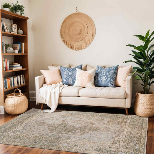 BOKA Machine Washable Traditional Boho Camel Area Rug Roomscene