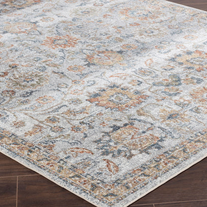 ESTHER Machine Washable Traditional Boho Grey/Oatmeal Area Rug Corner