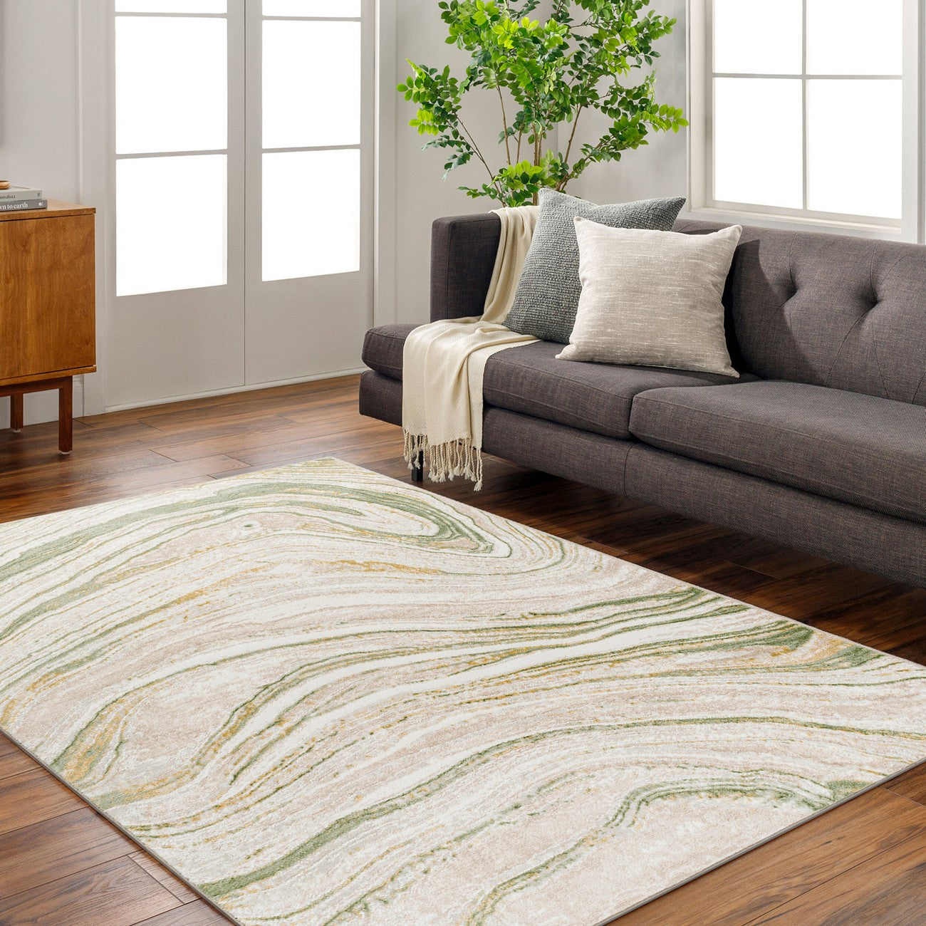 MAKAYLA Abstract Modern Marble Moss/Beige Area Rug
