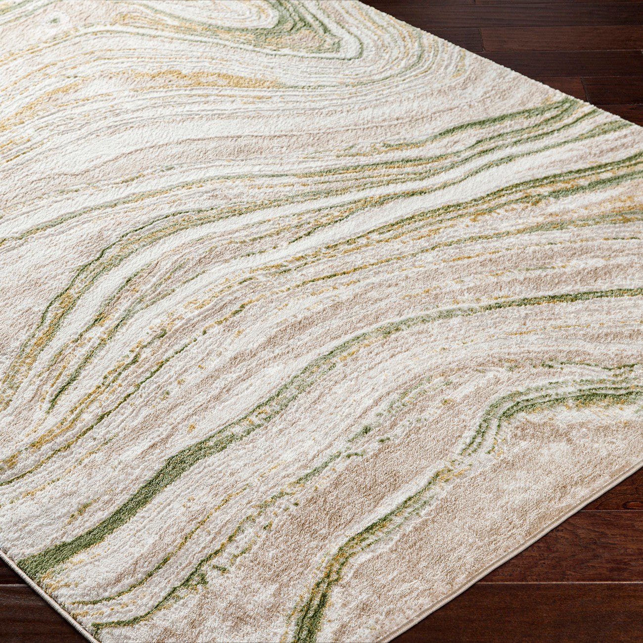 MAKAYLA Abstract Modern Marble Moss/Beige Area Rug
