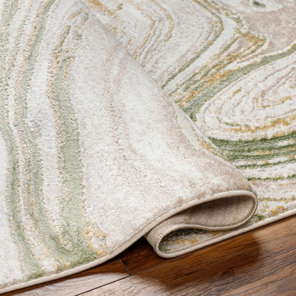 MAKAYLA Abstract Modern Marble Moss/Beige Area Rug