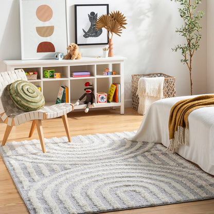 MARAVA Shaggy Modern Plush Pile Grey Area Rug Roomscene