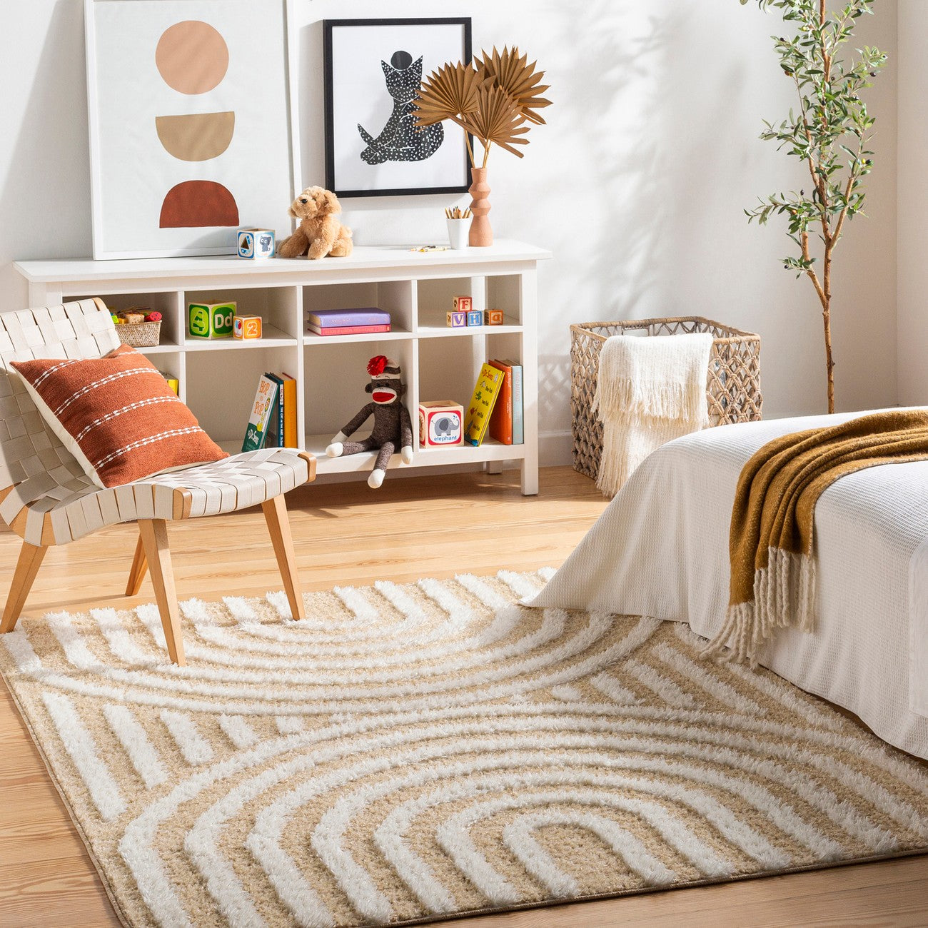 MARAVA Shaggy Modern Plush Pile Light Orange Area Rug