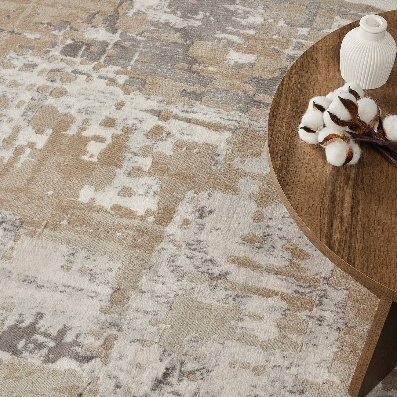MARTINA Abstract Modern Marble Beige/White Area Rug Styleshot