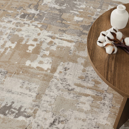 MARTINA Abstract Modern Marble Beige/White Area Rug Styleshot