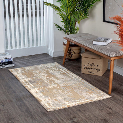 MARTINA Abstract Modern Marble Beige/White Area Rug Roomscene
