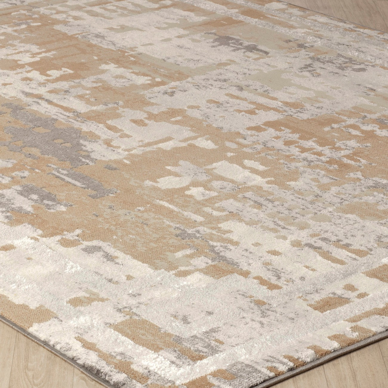 MARTINA Abstract Modern Marble Beige/White Area Rug Corner