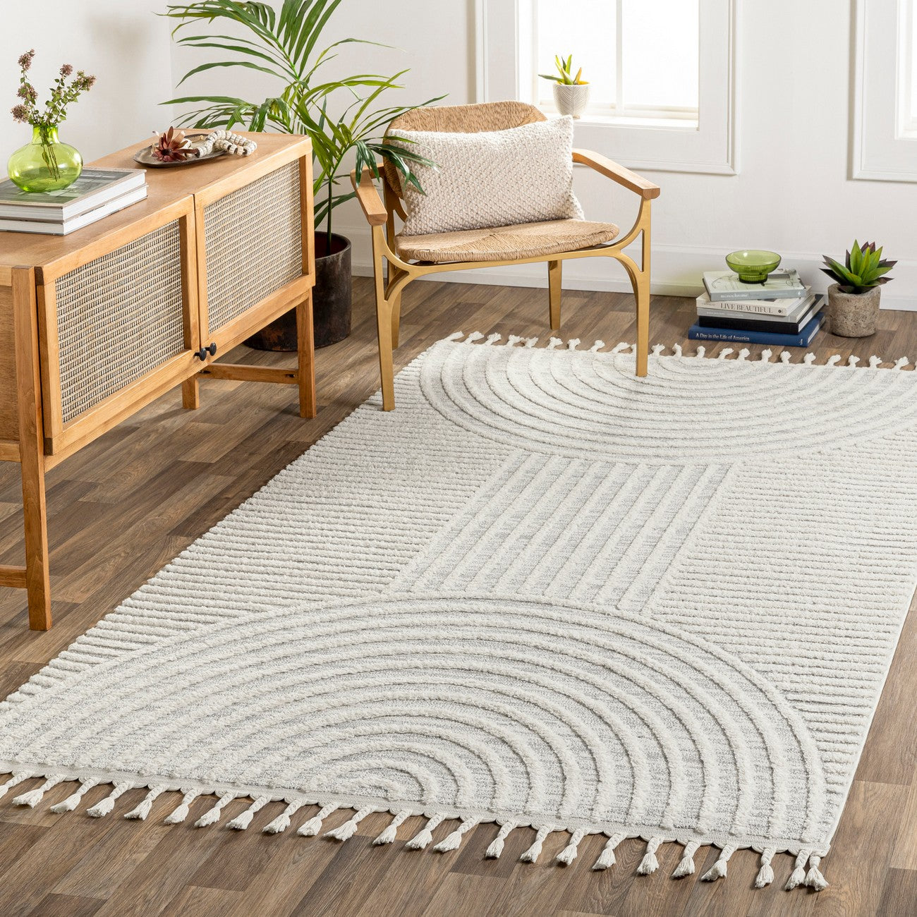 MATILDA Scandi Modern High Pile Ivory/Grey Area Rug Roomscene